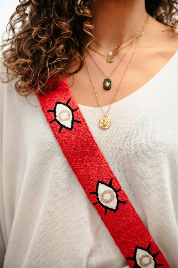 Bandoulière de sac colorée avec un motif oeil cousu main