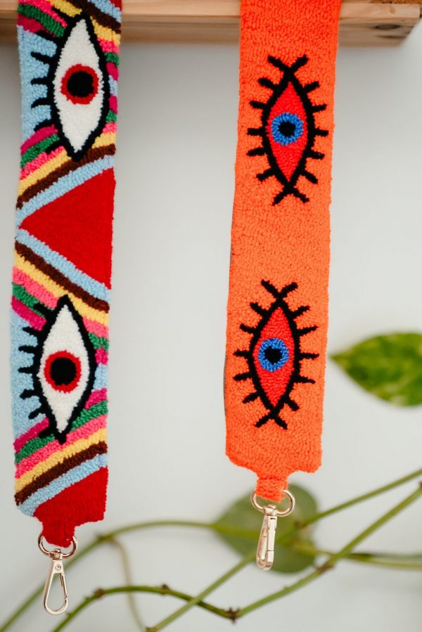 BANDOULIÈRE BRODÉE OEIL - ORANGE FLUO BLEU 3