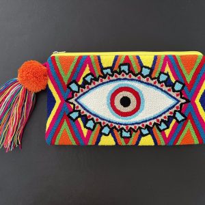 Grande pochette brodée à la main multicolore avec un motif oeil