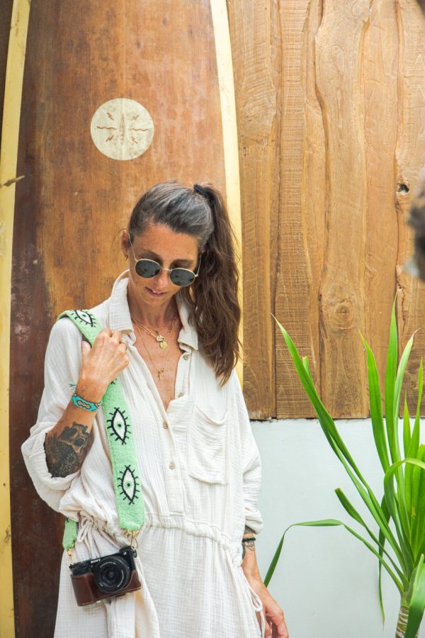 Bandoulière vert pastel avec un motif oeif