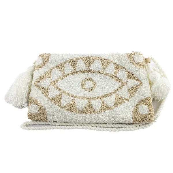 Pochette multicolore avec un motif oeil et une anse blanche